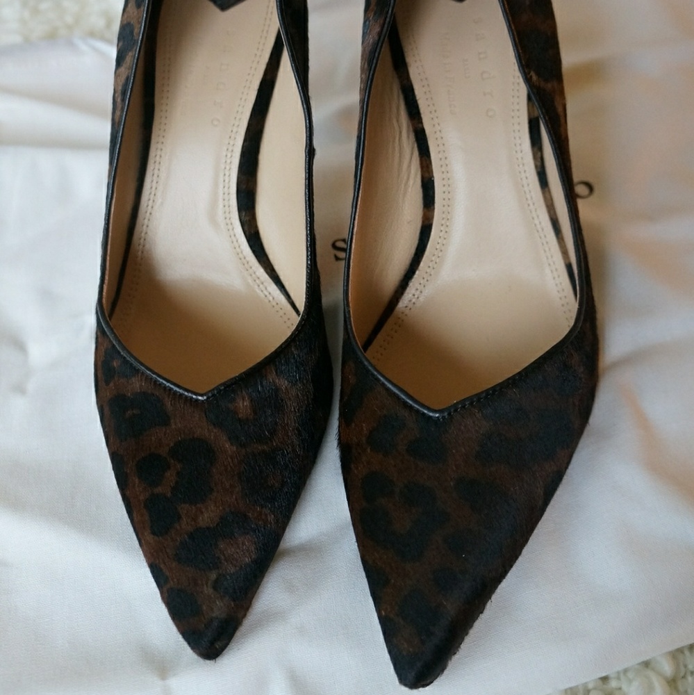 Sandro Leopard Print Calf Hair Heels